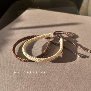 New men's sterling silver with faux leather hand warp bracelet